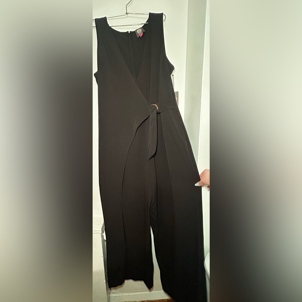 Vince Camuto black jumpsuit with gold buckle